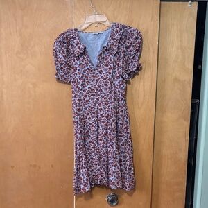 Madewell Red and Gray Floral Midi Dress